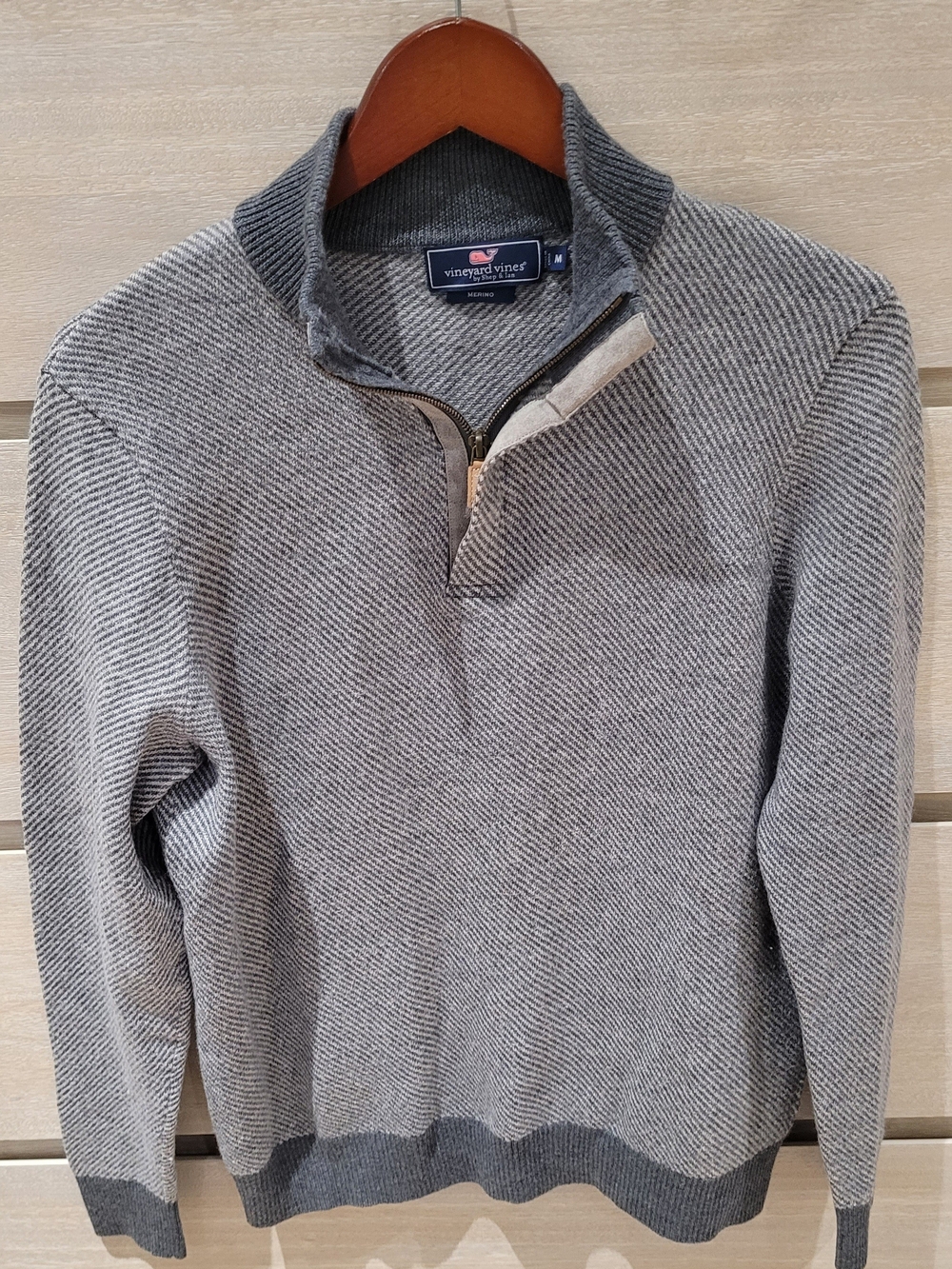 Vineyard Vines 100% Merino Wool Gray Zip-Up Fall Cabincore Nautical Sweater SM